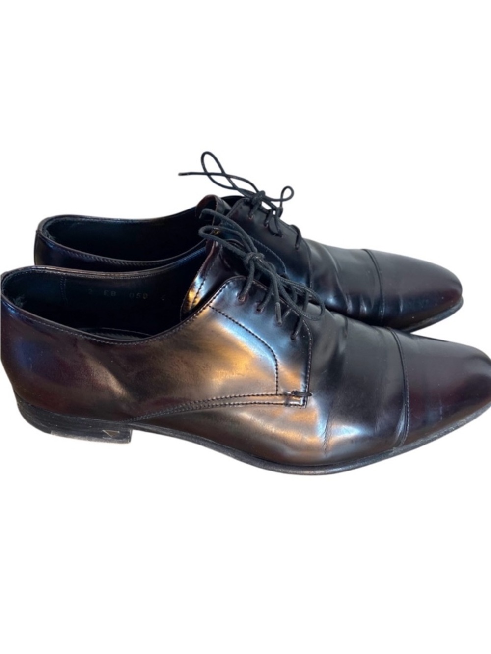 PRADA Men’s Smooth Leather Dress Shoes Lace Up Toe Cap Detail Dark Mahogany Sz 7